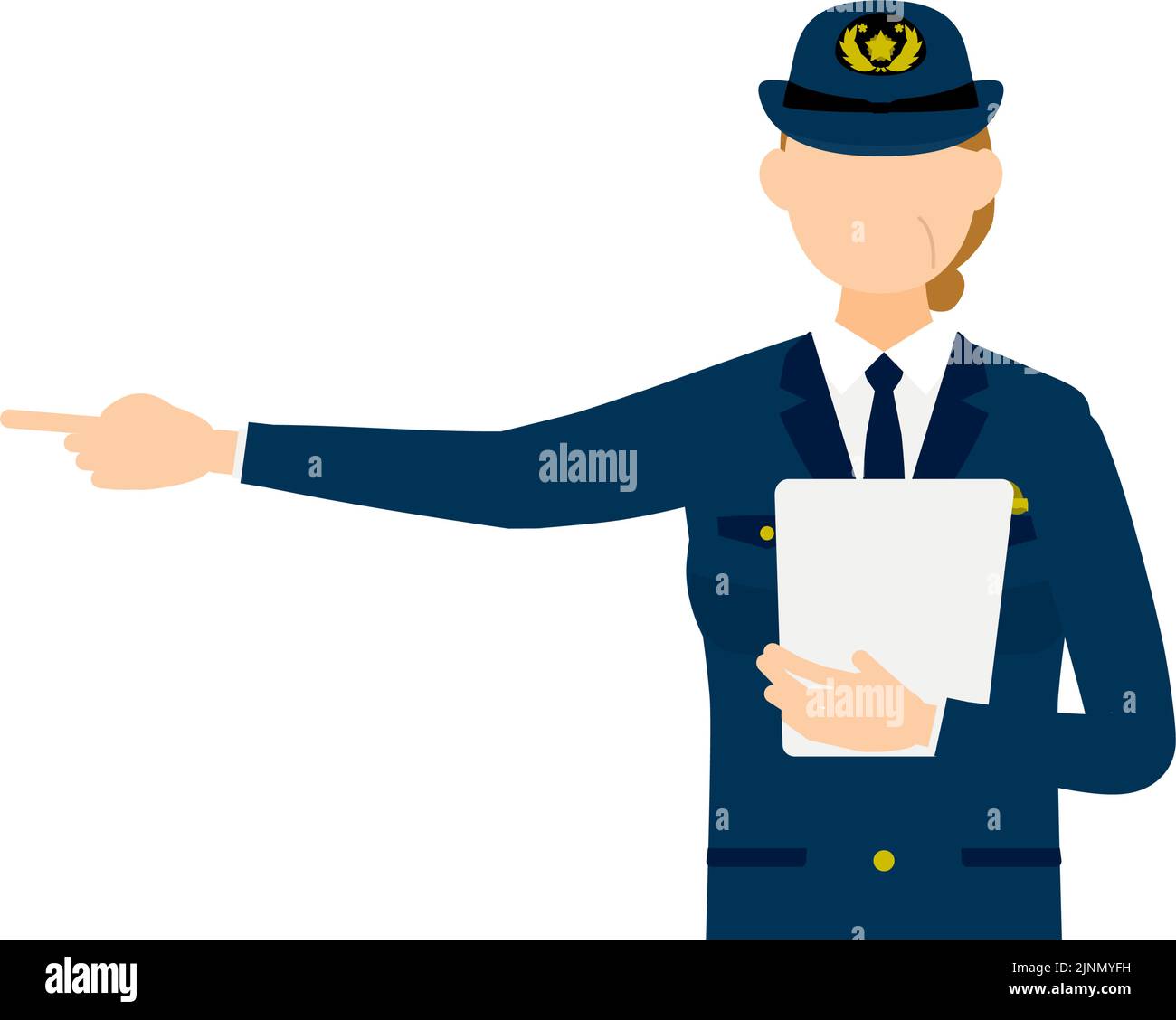 Senior female police officer posing, Pointing with a clipboard Stock Vector