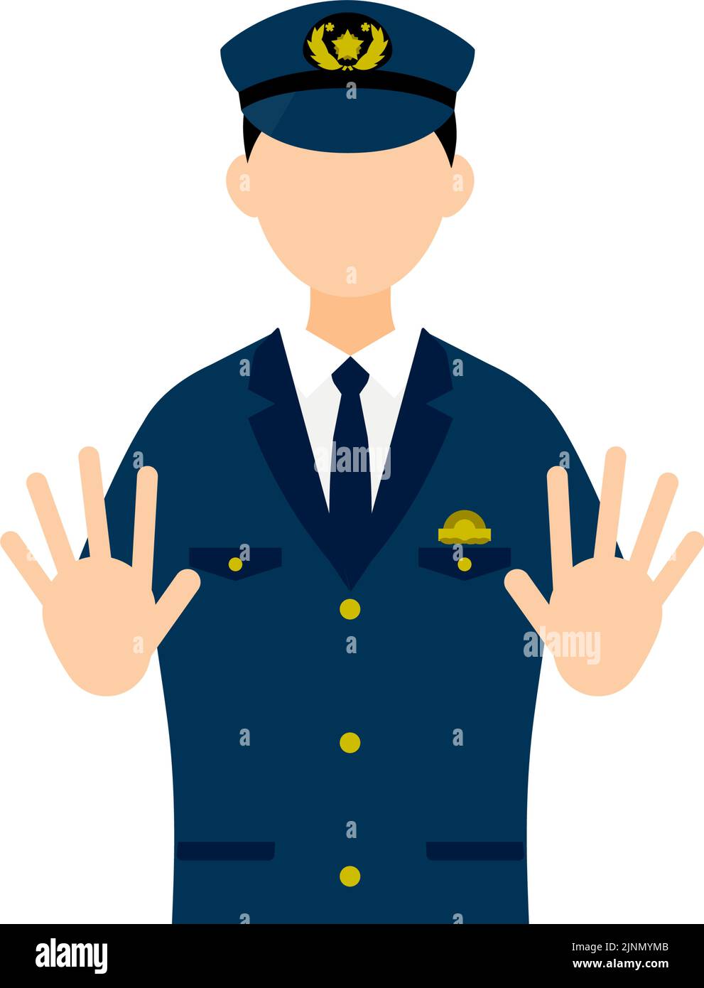 Young male police officer posing, Putting both hands out in front of you to stop Stock Vector