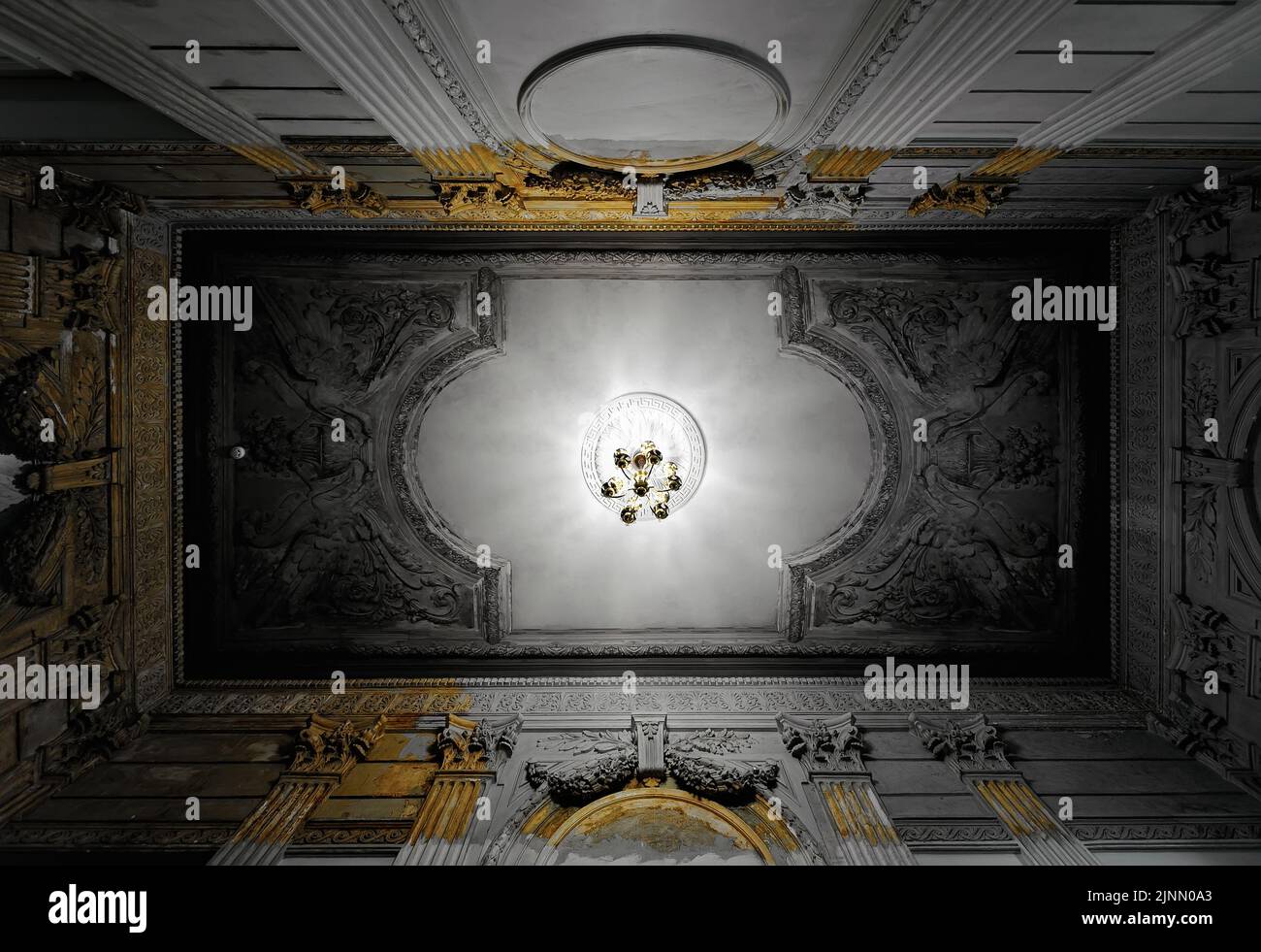 The ceiling of the stair hall of The Chocolate House under restoration