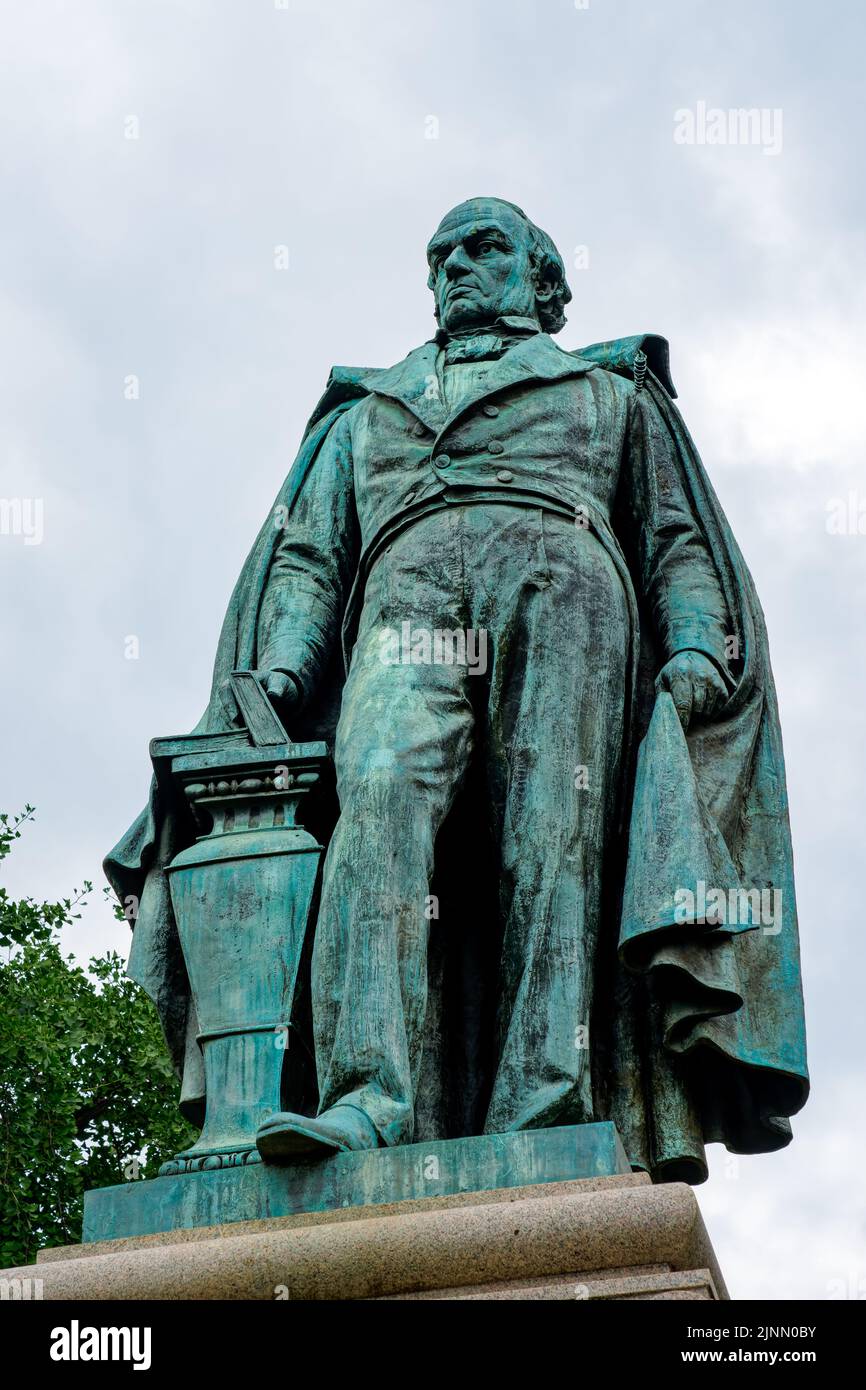 Close up of the Daniel Webster memorial statue sculpted in 1898 by