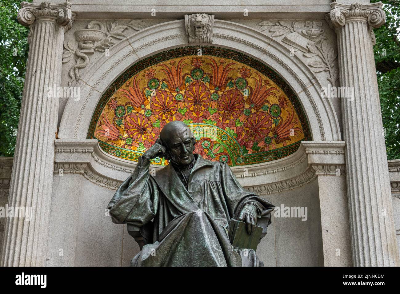 Washington, DC - June 27, 2022: Detail of memorial to Samuel Hahnemann who was a German physician known for creating the system of alternative medicin Stock Photo