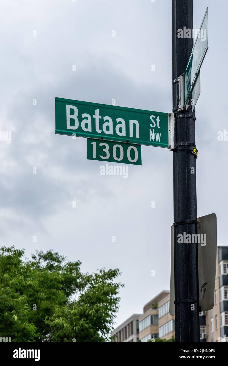 Bataan Street NW  was named in 1961 to honor U.S. and Filipino troops captured on the Bataan Peninsula by the Japanese during WWII. Stock Photo