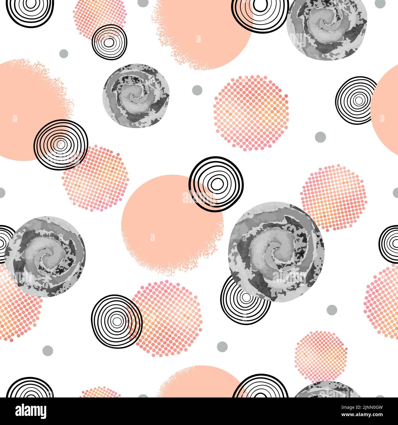 Seamless abstract vector dotted pattern with pink and black circles. Stock Vector