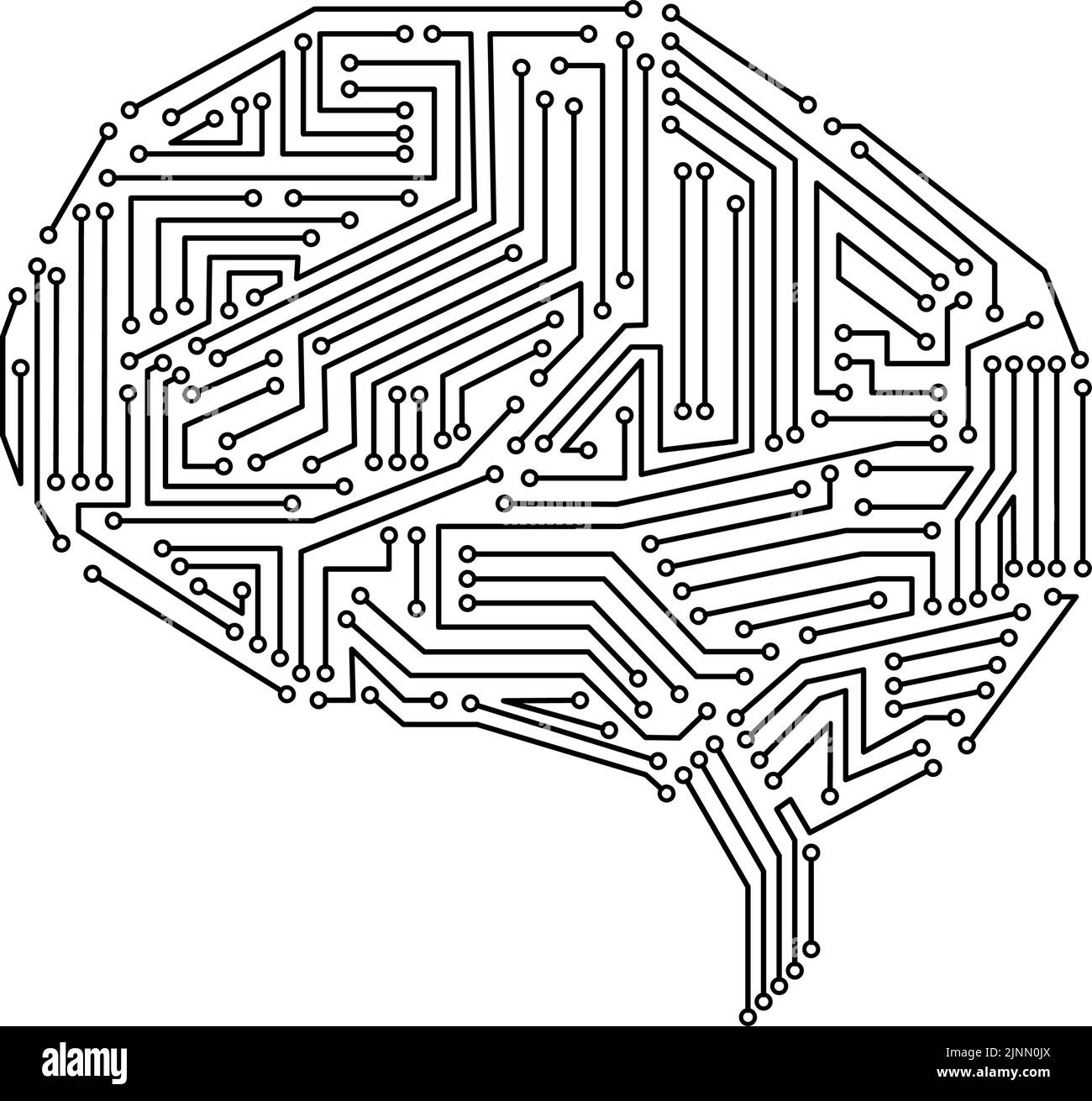 An electronic circuit in the shape of a brain with an image of black