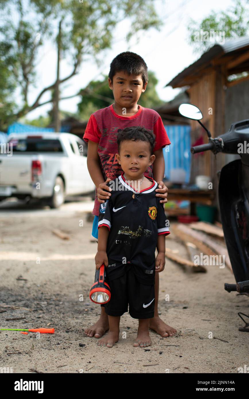 KOH LANTA, THAILAND. 26 March 2016; Local life on Samui Island. Portrait of the children Stock Photo