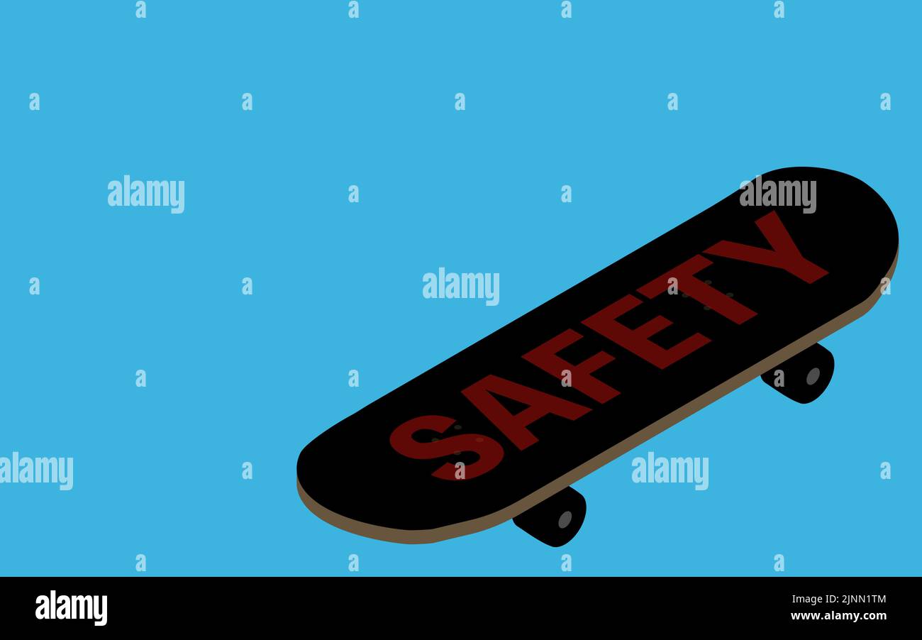 Skateboard with safety written on the deck, isometric Stock Vector