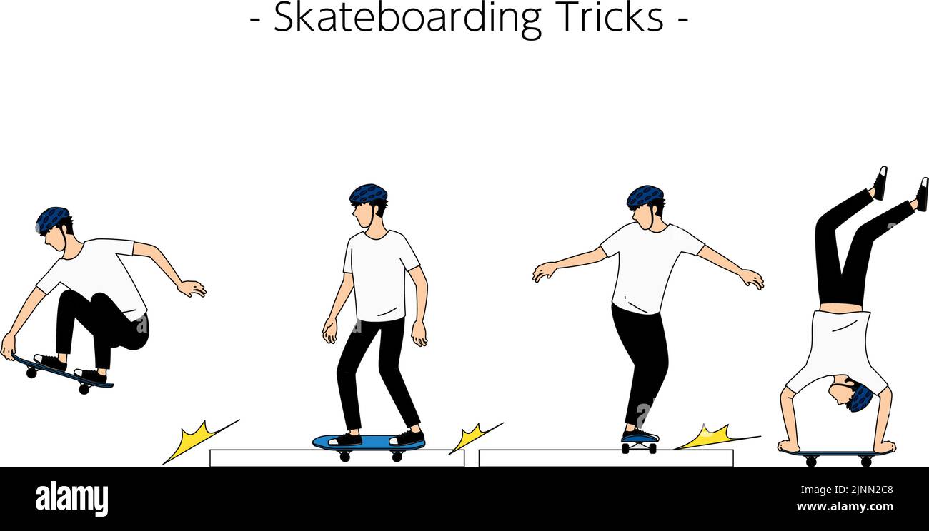 Skateboarding Tricks Grab Grind Slide Handstand Stock Vector Image