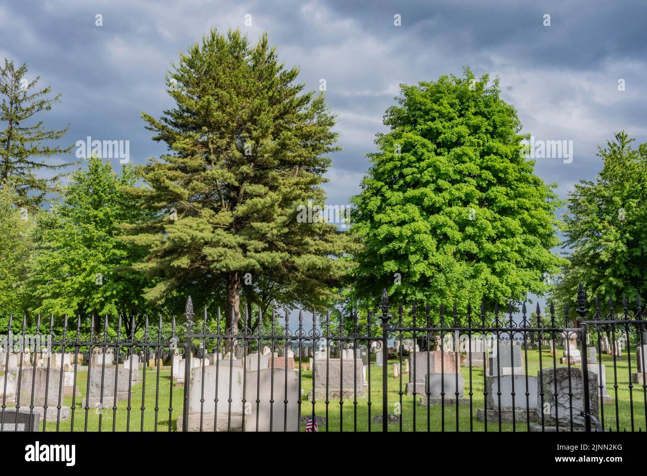 Storm Clouds Over Evergreen Cemetery, Gettysburg, Pennsylvania, USA Stock Photo