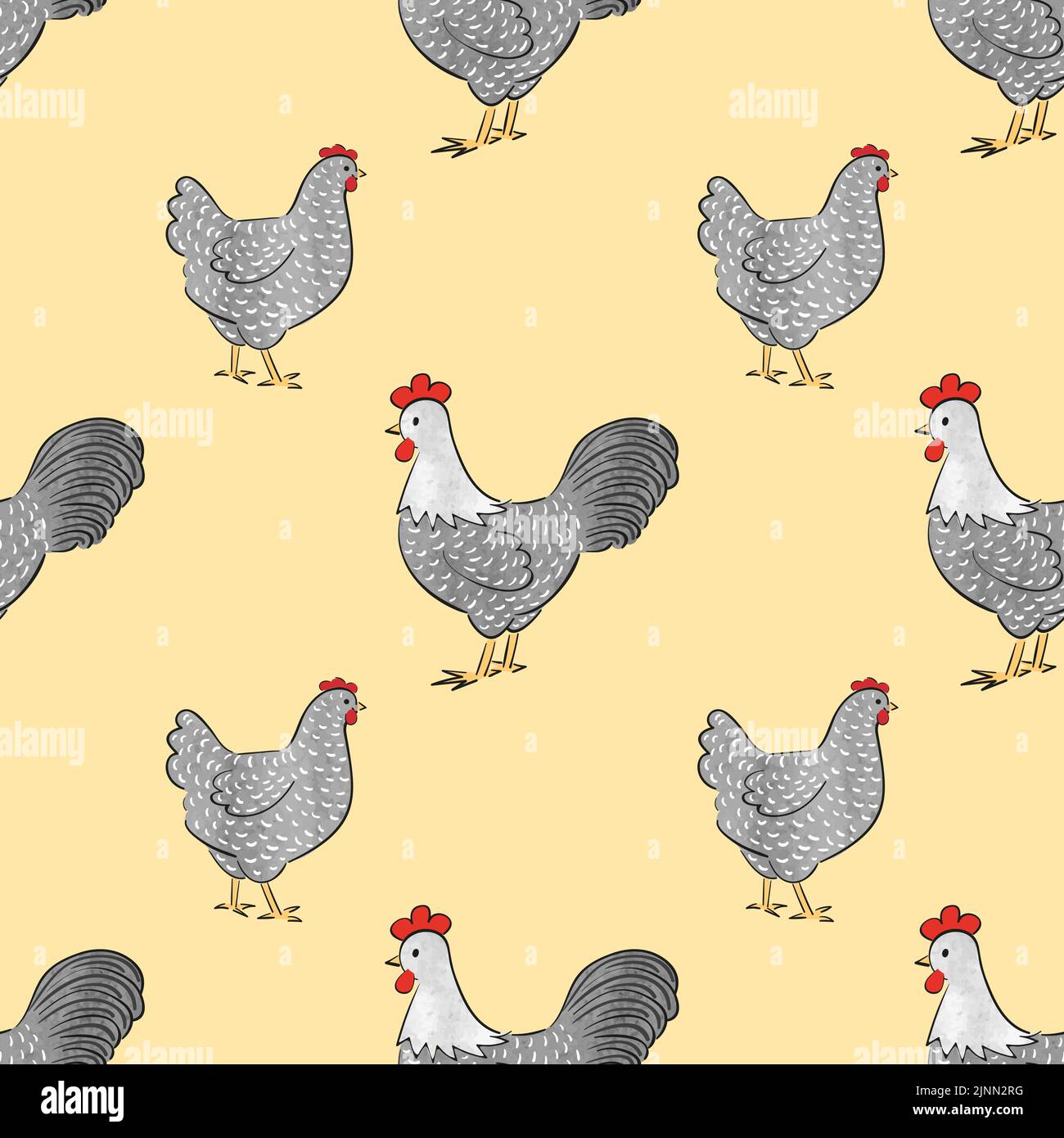 Seamless chicken pattern with farm birds - roosters and hens. Vector ...