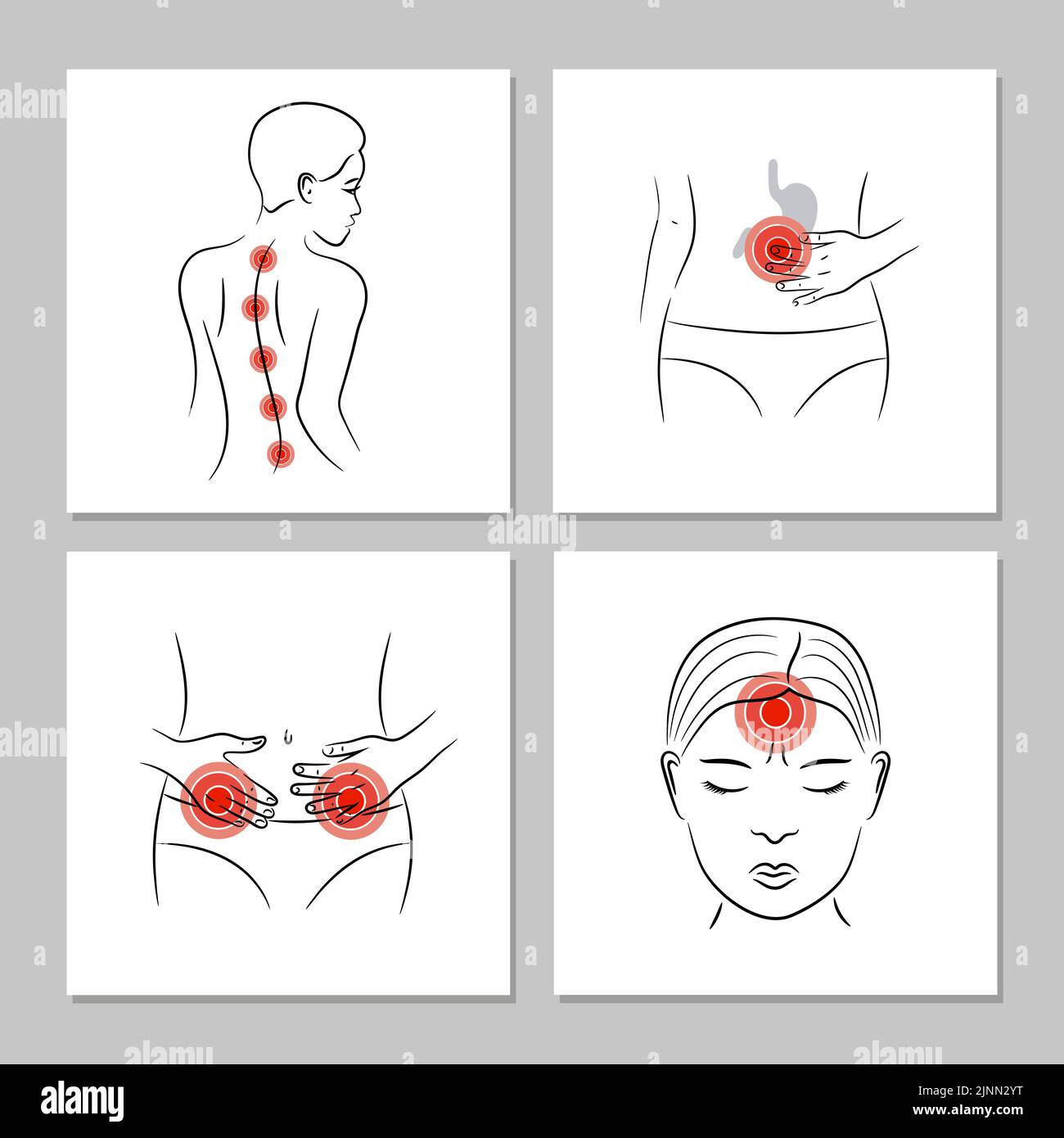 Pain In Body Pain vector set. Medical posters with body aches in different parts ...