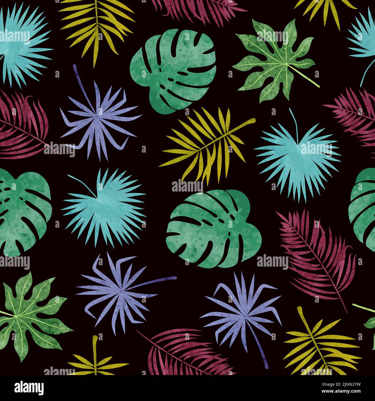 Seamless colorful tropical watercolor leaves pattern. Vector jungle ...
