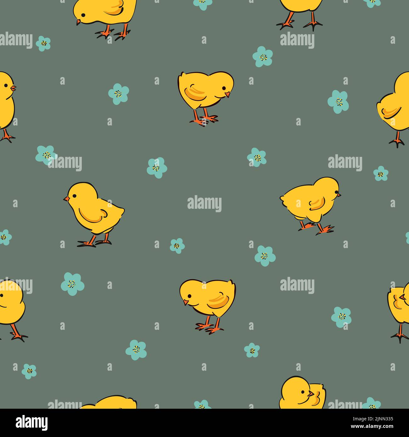 Seamless pattern with cute little chickens. Easter print with yellow chicks Stock Vector