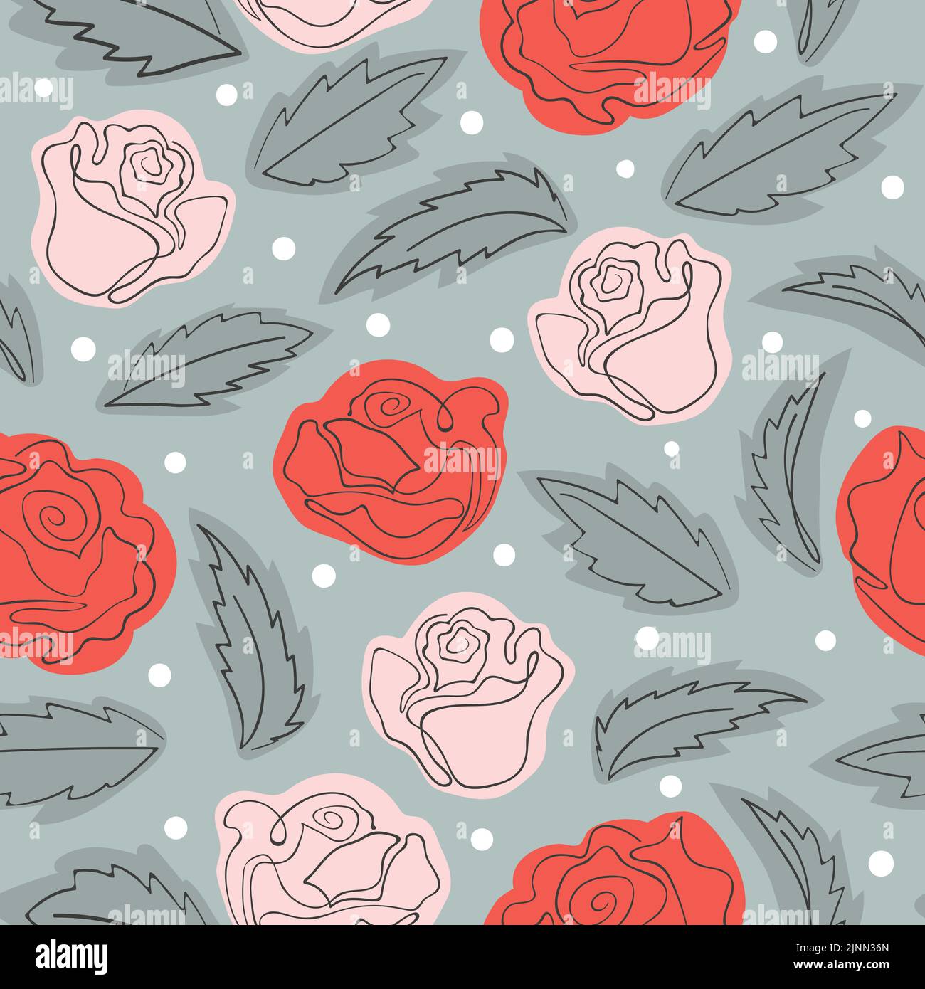 Seamless pattern with one line art roses. Abstract floral vector ...