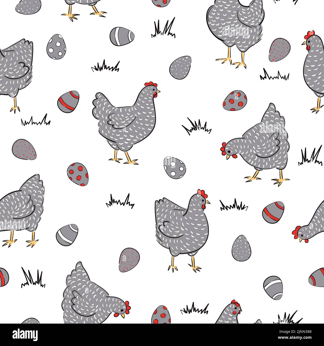 Seamless chicken pattern with hens and colored eggs. Ester vector ...