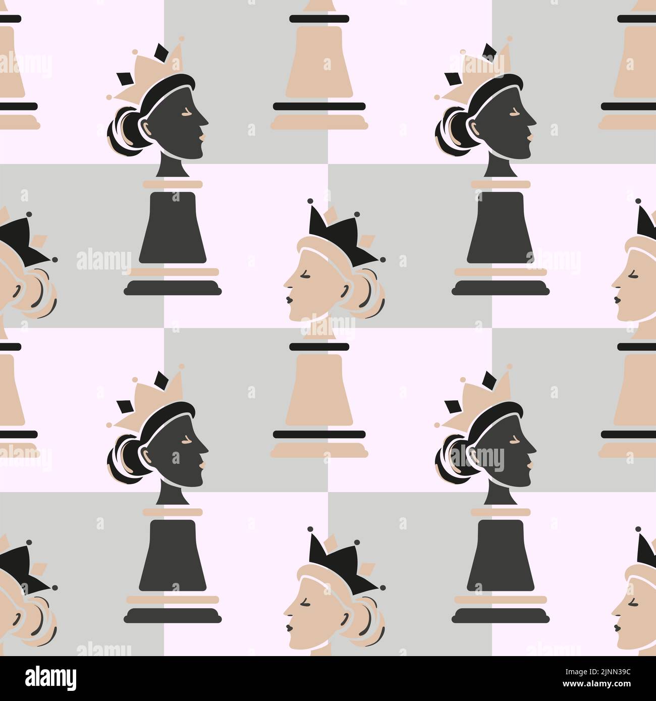 Seamless chess Queen seamless pattern. Strategy game vector illustration. Stock Vector