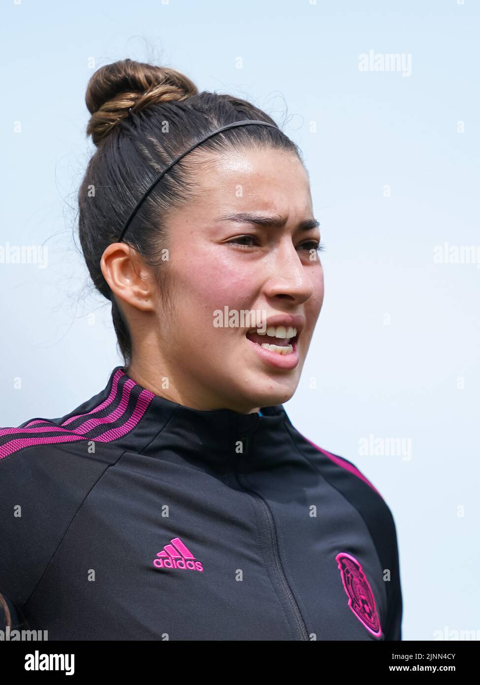 Alajuela, Costa Rica. 10th Aug, 2022. Alajuela, Costa Rica, August 10th 2022: Portrait (headshot/close up) of goalkeeper Celeste Espino (1 Mexico) during the national anthem prior to the FIFA U20 Womens World Cup Costa Rica 2022 football match between New Zealand and Mexico at Morera Soto in Alajuela, Costa Rica. (Daniela Porcelli/SPP) Credit: SPP Sport Press Photo. /Alamy Live News Stock Photo