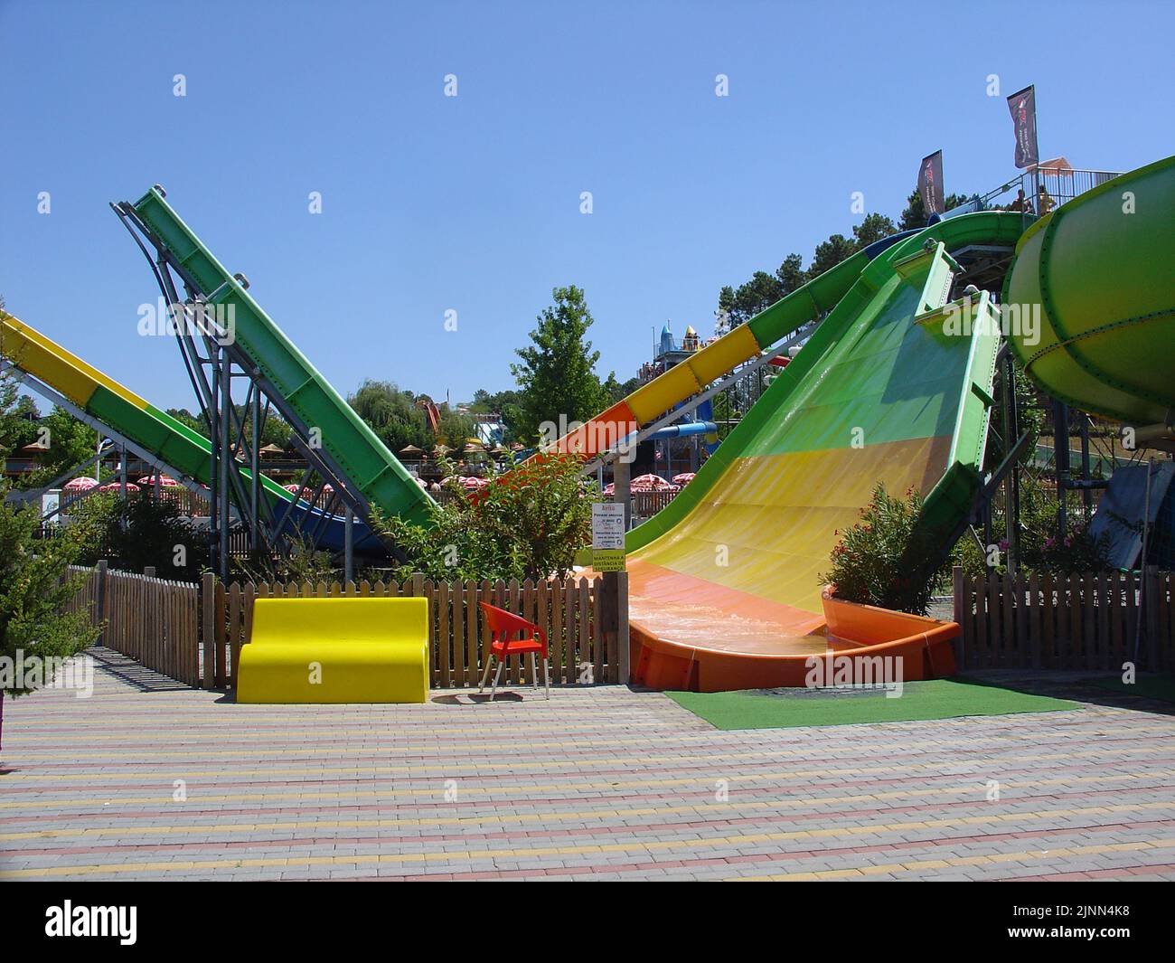 Naturewaterpark Vila Real, Waterpark, water park, amusement summer park with sliding and splashing tracks. Stock Photo