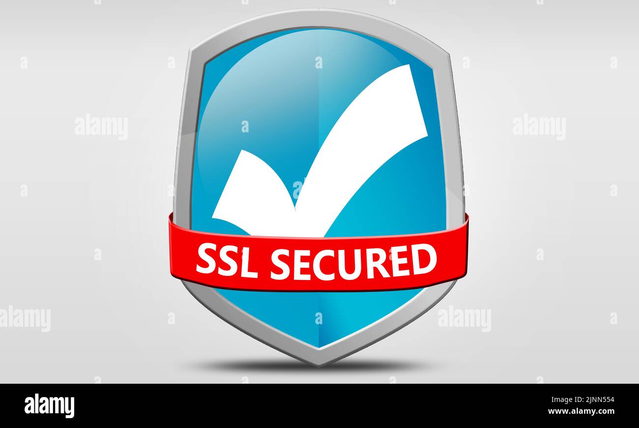 SSL Secured Shield isolated with white background, 3D rendering Stock Photo