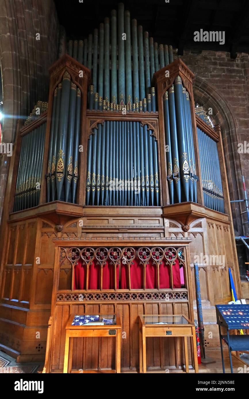 Victorian Forster and Andrews organ in St Mary's Church, Church Lane, Nantwich, Cheshire, England, UK,  CW5 5RQ Stock Photo
