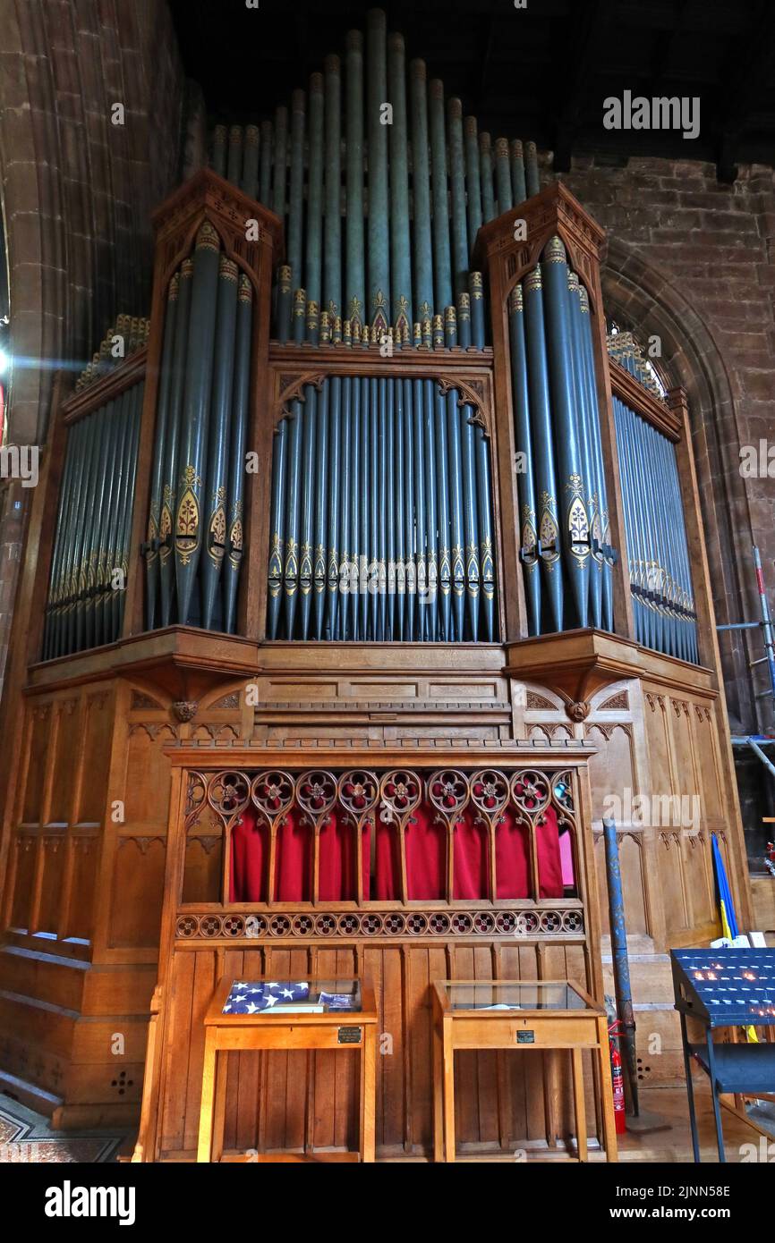 Victorian Forster and Andrews organ in St Mary's Church, Church Lane, Nantwich, Cheshire, England, UK, CW5 5RQ Stock Photo