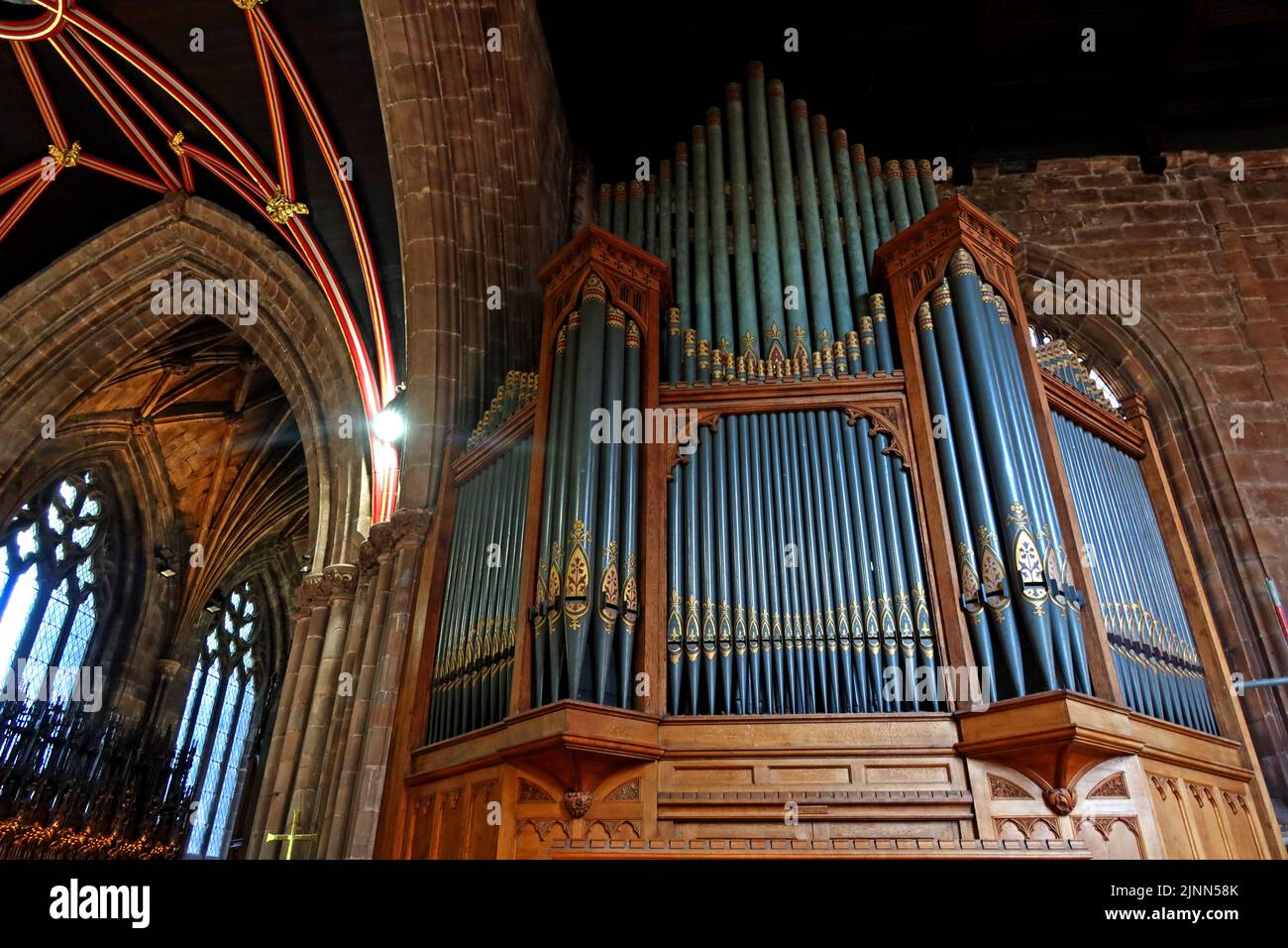 Victorian Forster and Andrews organ in St Mary's Church, Church Lane, Nantwich, Cheshire, England, UK,  CW5 5RQ Stock Photo
