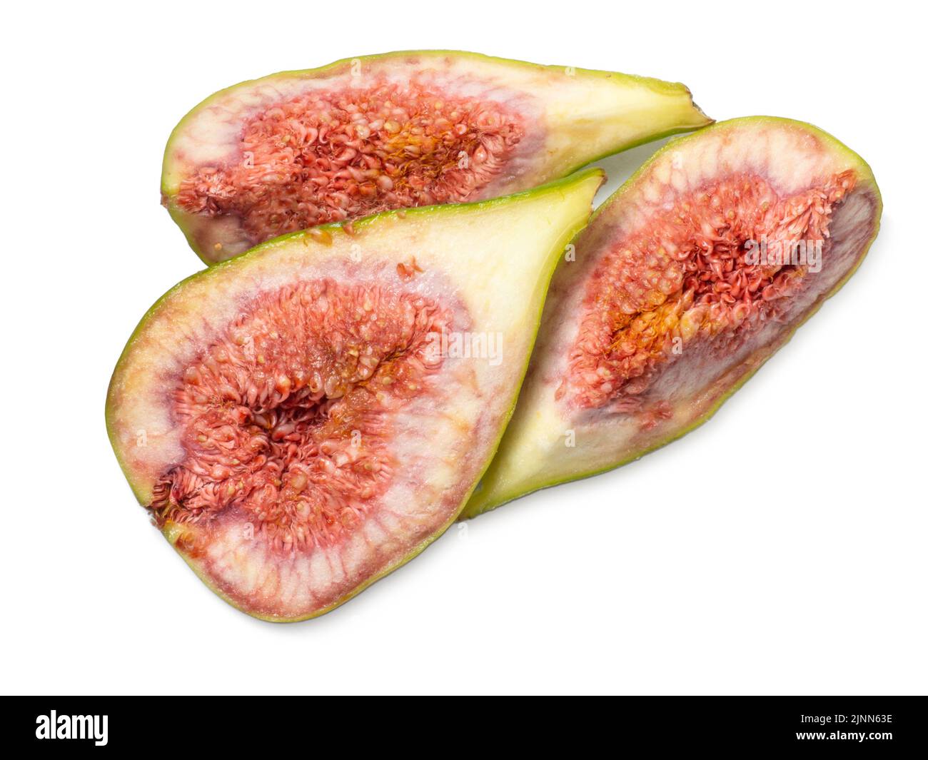Pieces of chopped green figs. Juicy ripe fruit. Diet food. Fig isolate