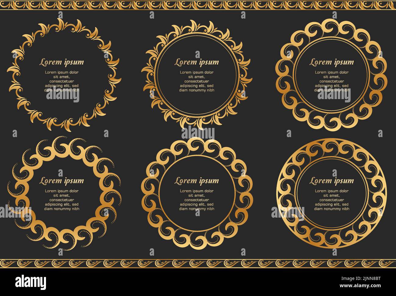 Golden circle flower frame wreath collections set Stock Vector