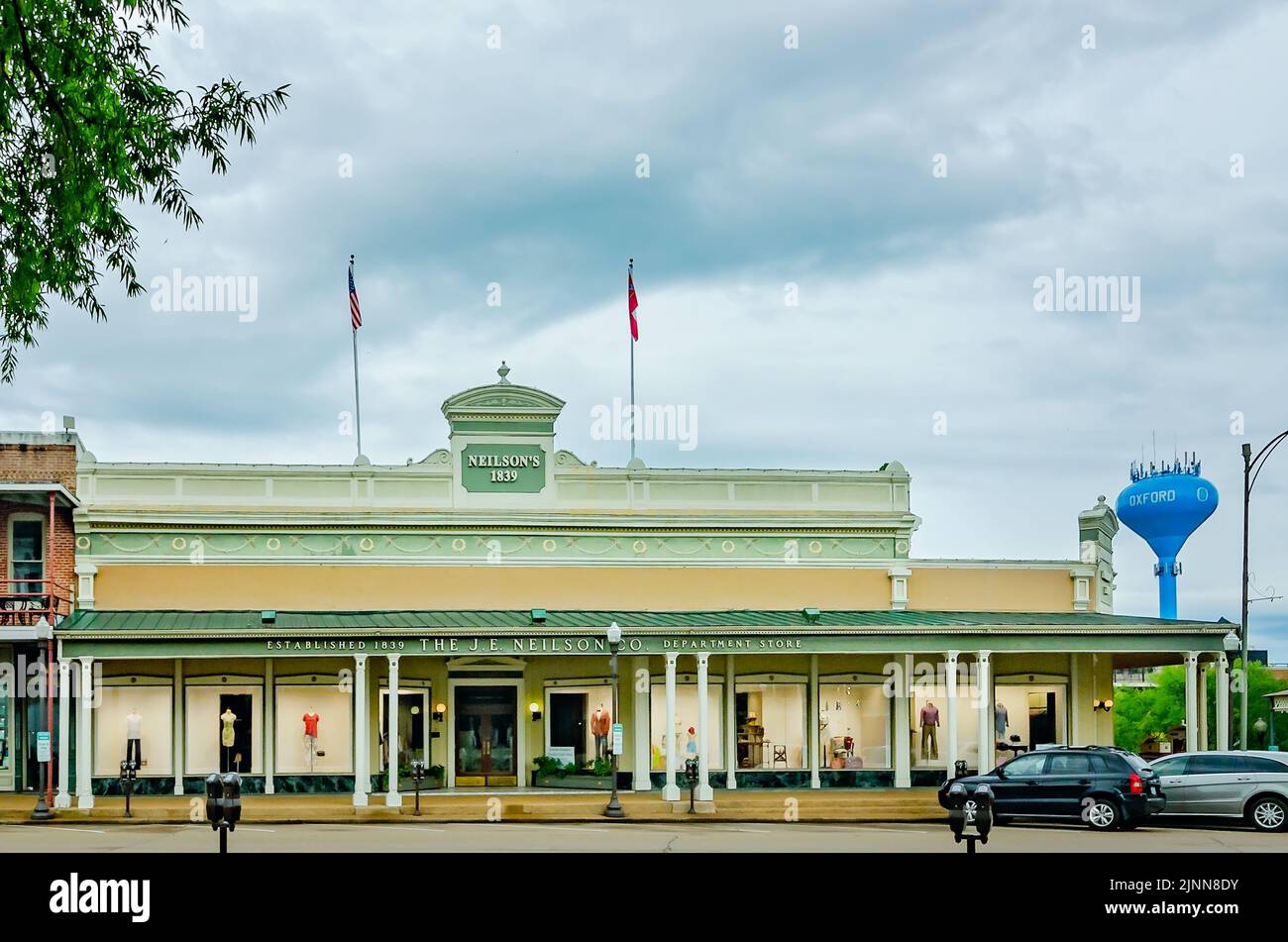 Neilson’s Department Store is pictured in Courthouse Square, May 31, 2015, in Oxford, Mississippi. The J.E. Neilson Department Store was built in 1839. Stock Photo