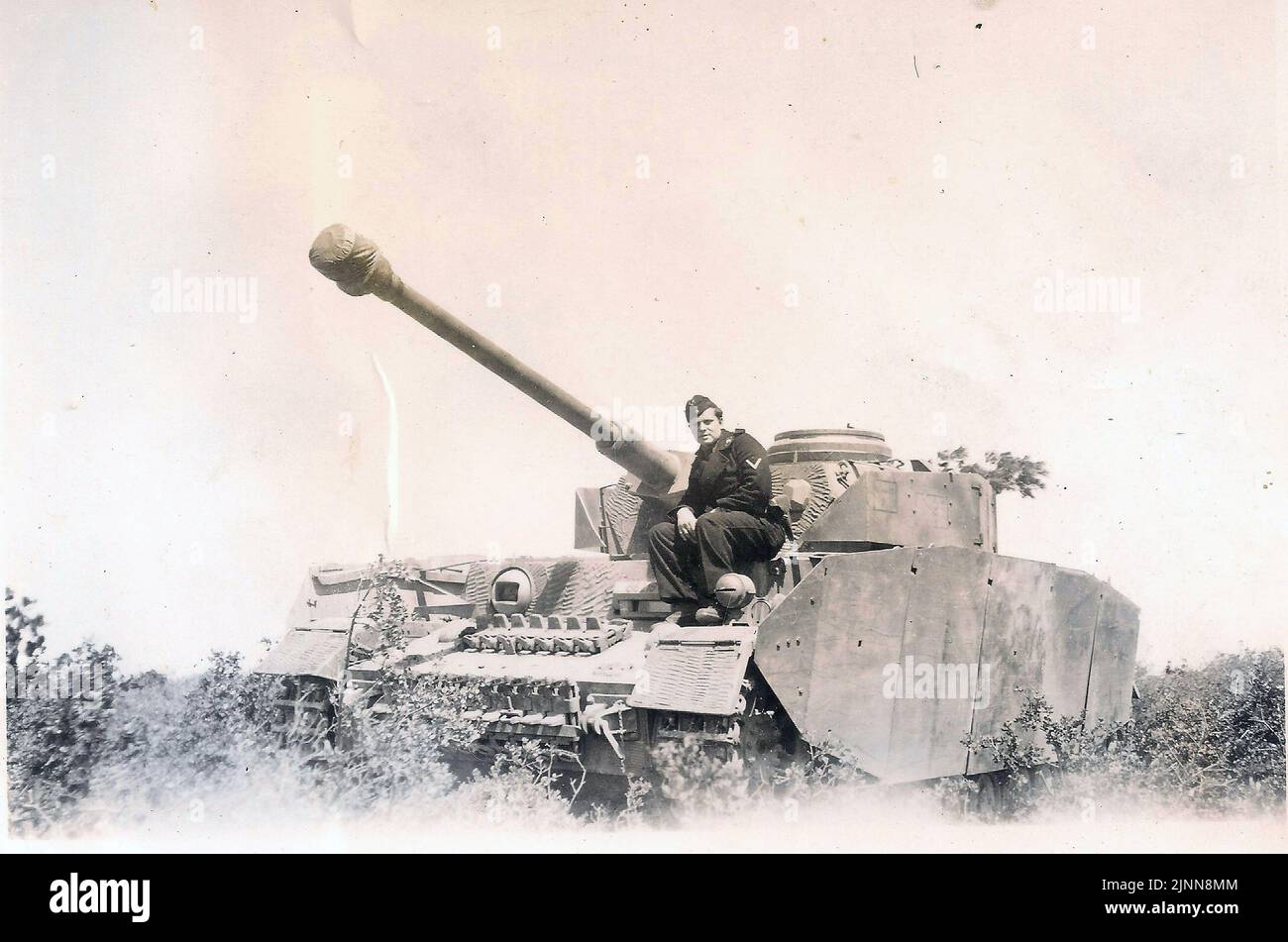 World War Two B&W photo German Panzer lV with side skirting Stock Photo