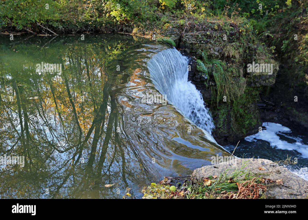 Mirror reflection and the falls - Cedar Cliff Falls - Ohio Stock Photo