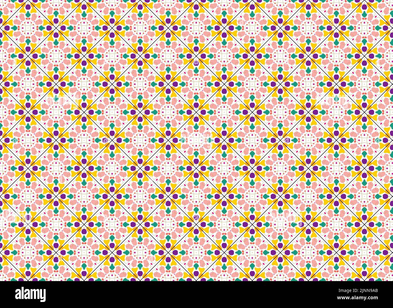 Soft pink geometric flower shapes with colorful shapes in diamond lines ...