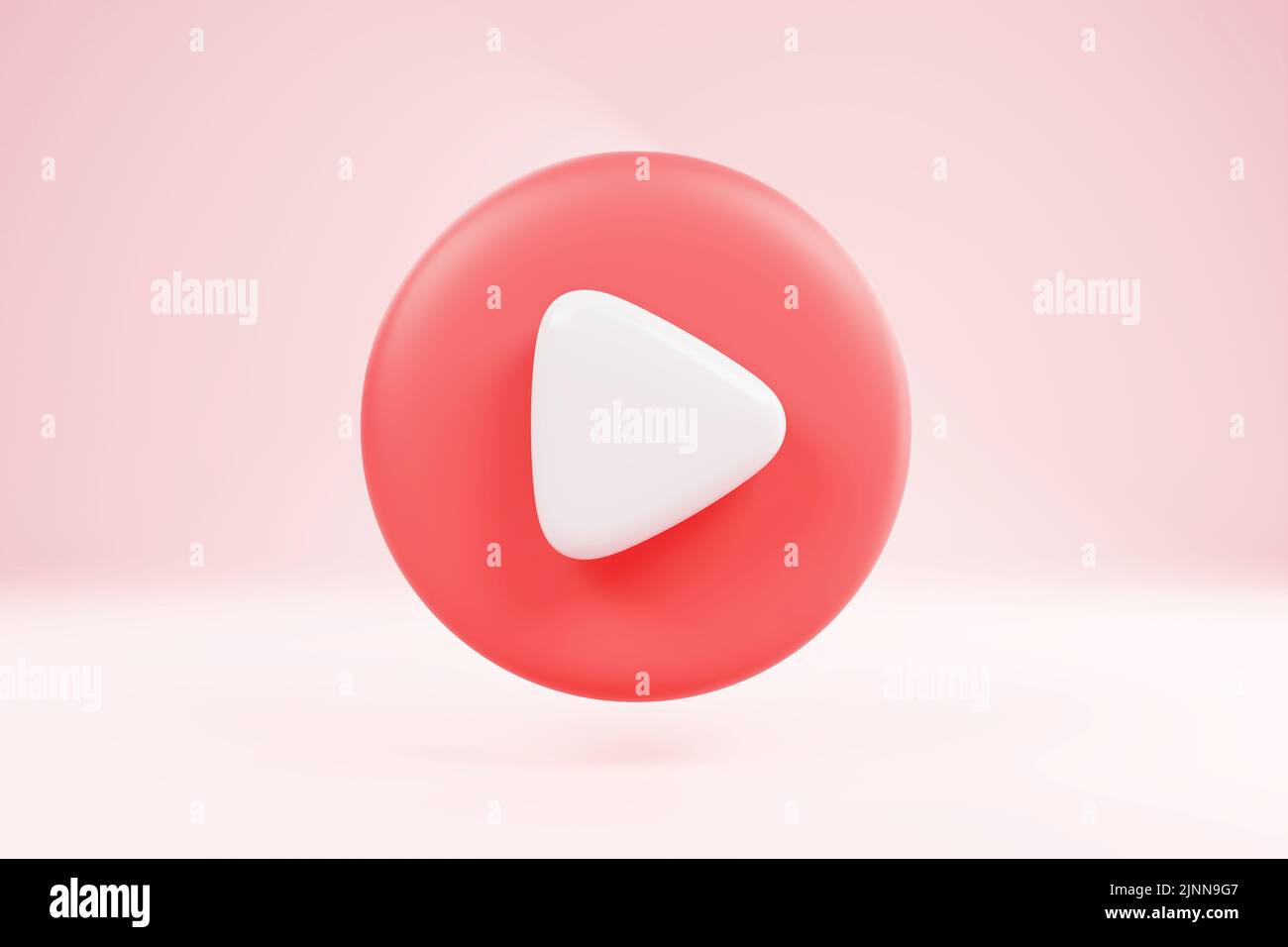 3d social media play video in background. 3d red round play button for start multimedia player concept of video, Play interface symbol isolated on whi Stock Photo