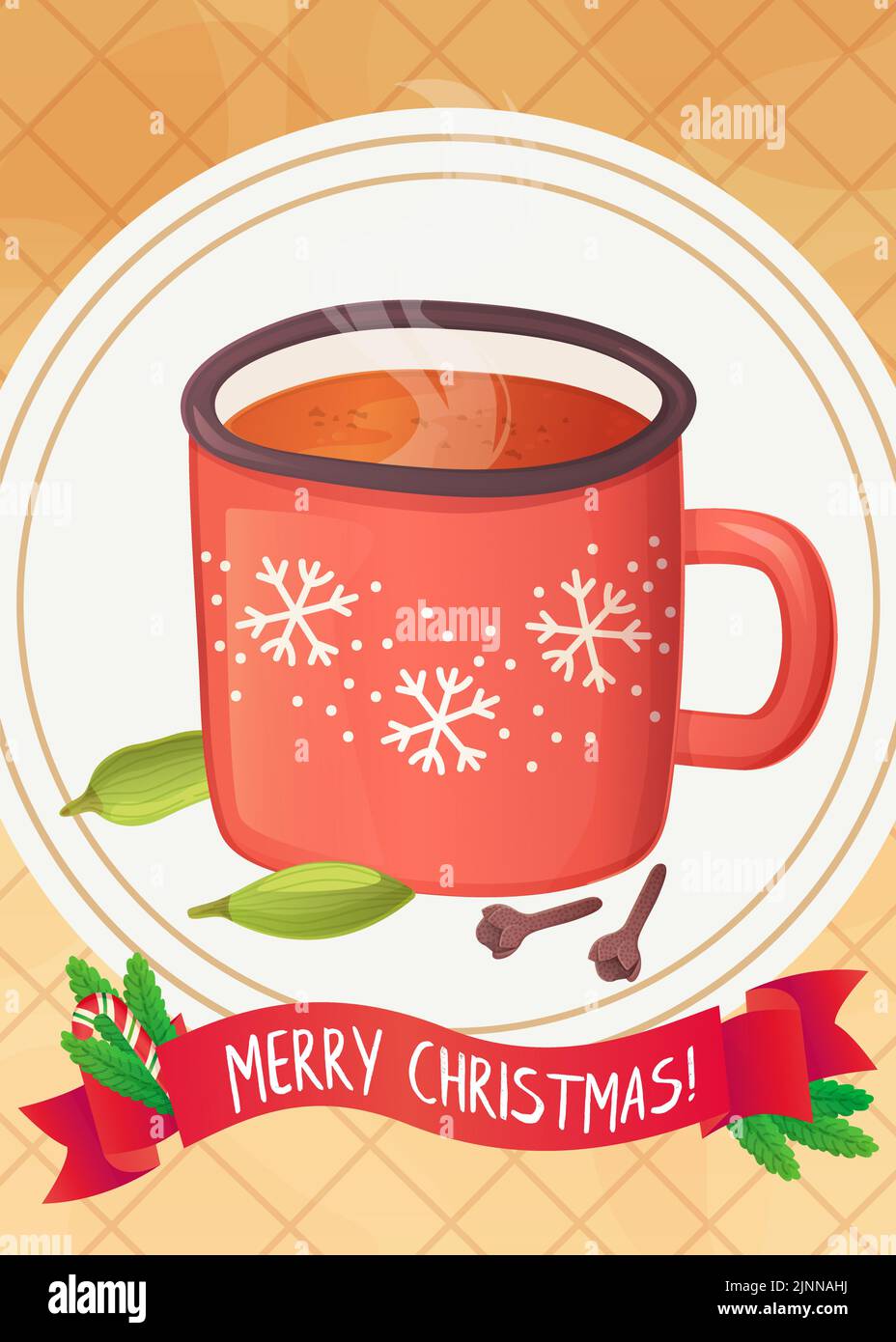 Cute grog beverage with spice christmas greeting card Stock Vector