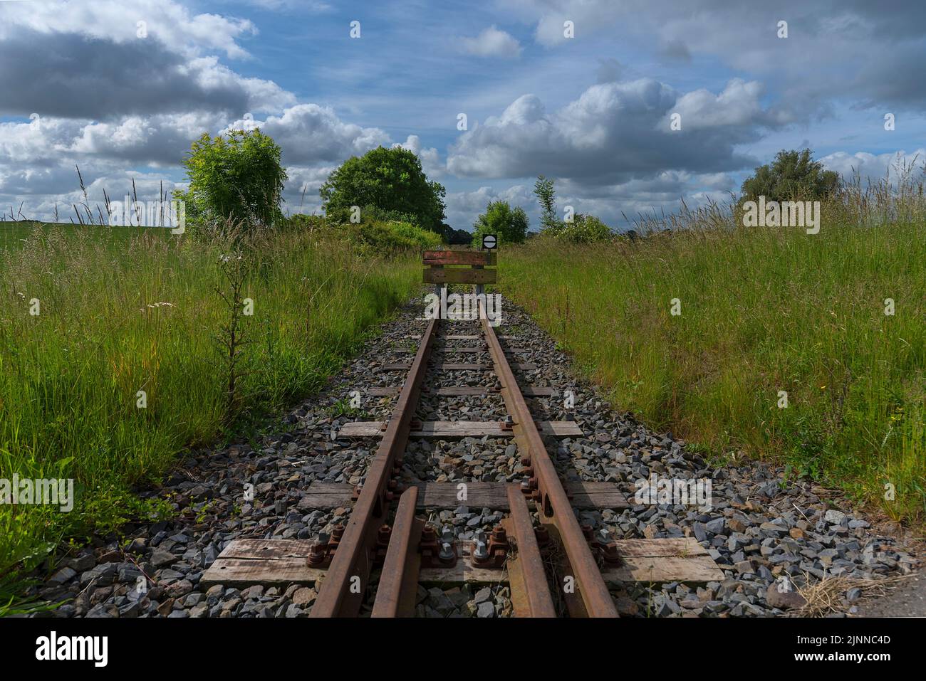 Buffer on a disused railway line, Mecklenburg-Western Pomerania, Germany Stock Photo