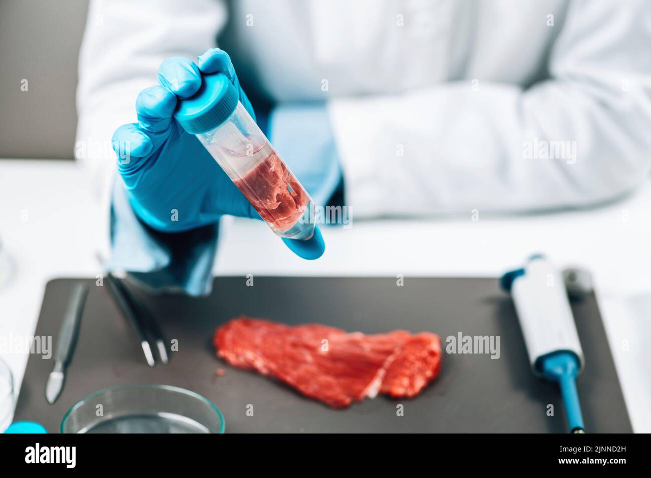 Quality control inspector taking red meat sample Stock Photo