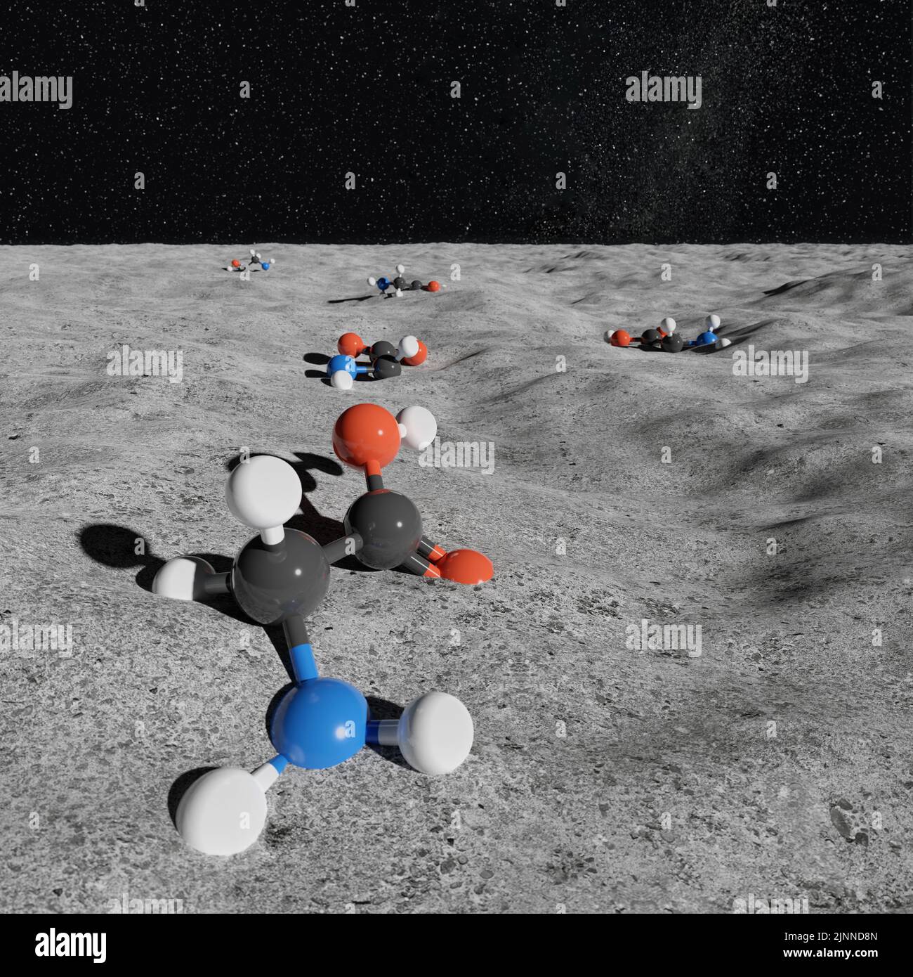 Glycine molecules on a dead planet, illustration Stock Photo