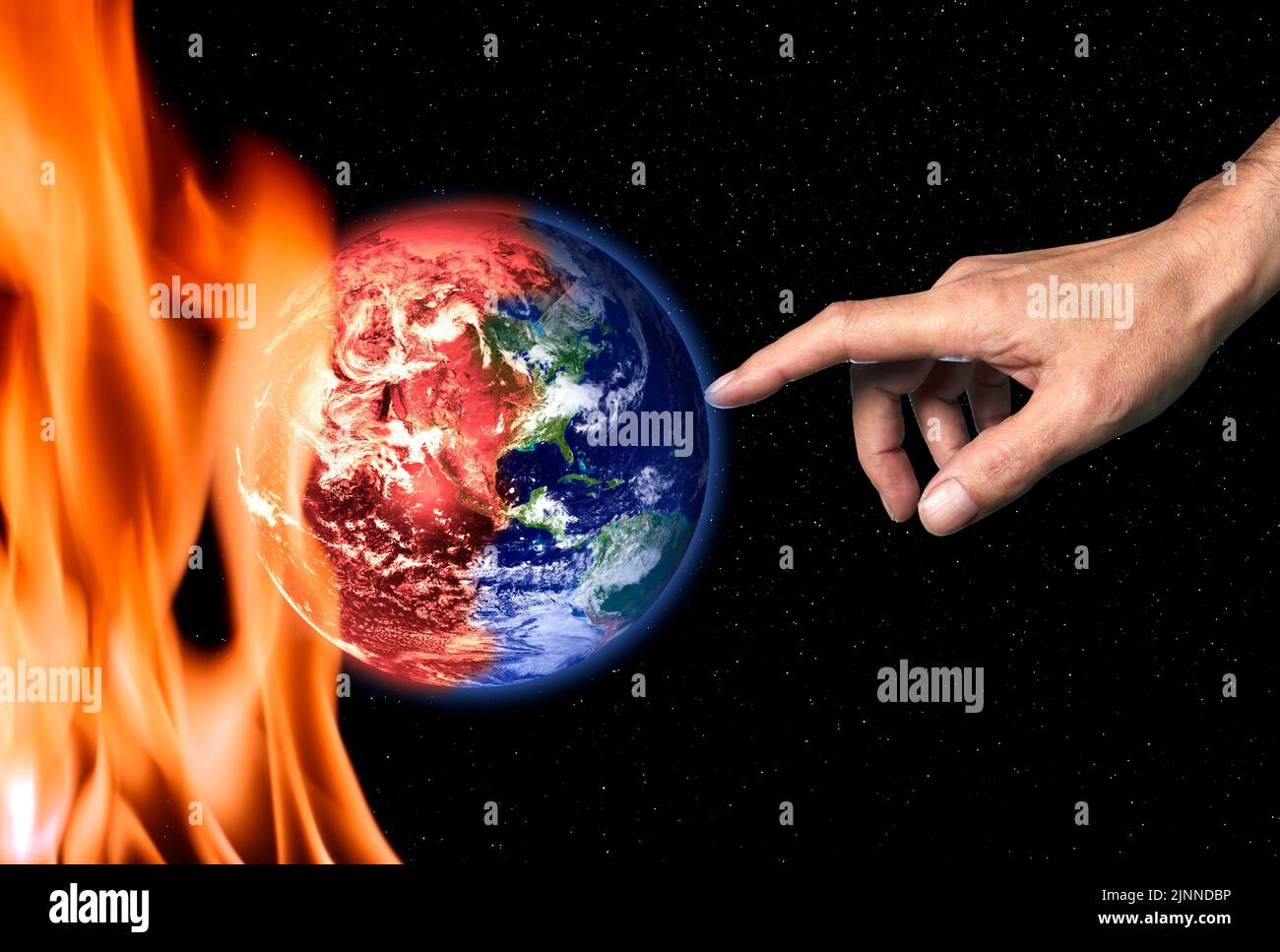 Earth being pushed into a hotter state, composite image Stock Photo