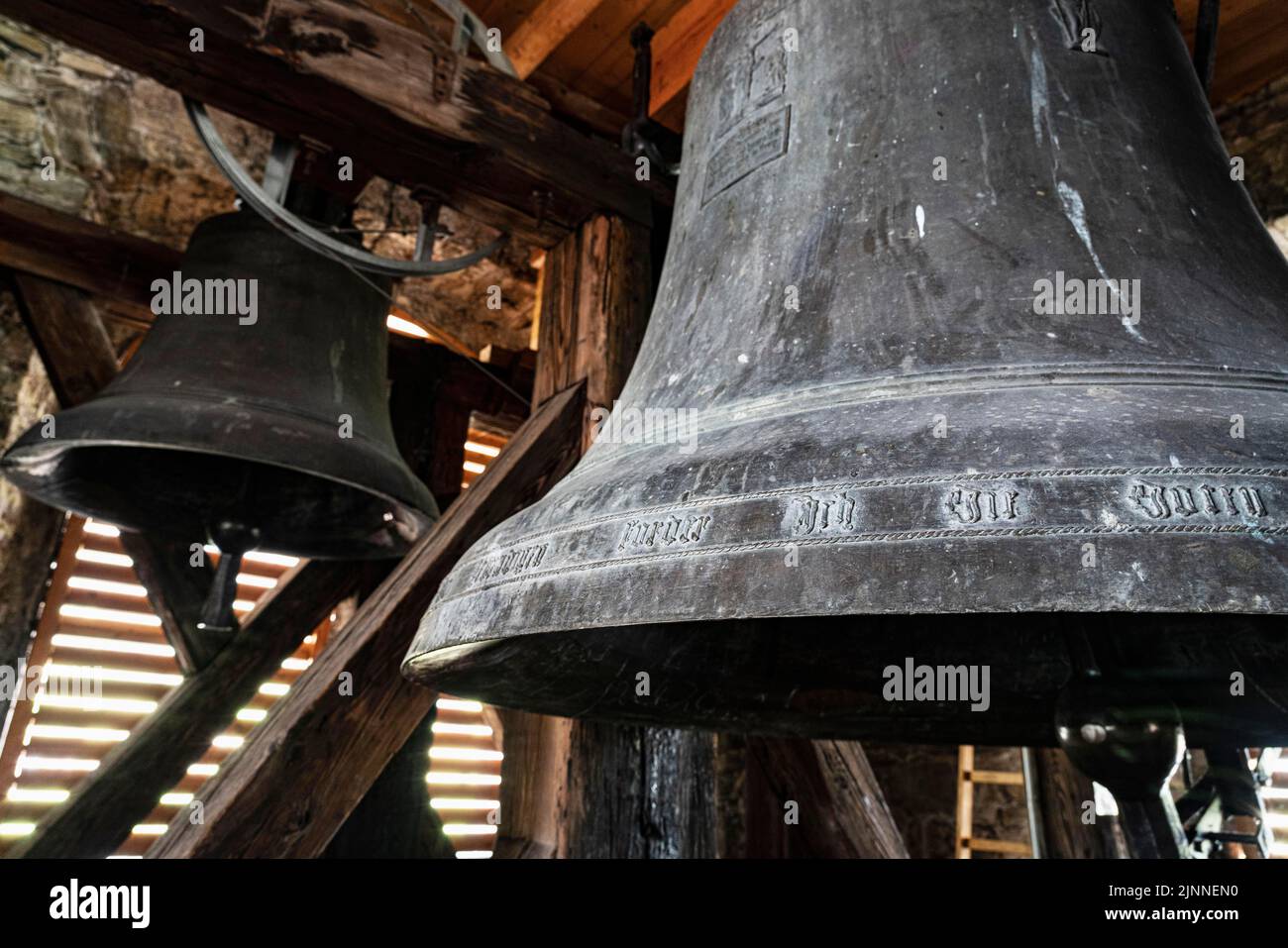 Bells, chimes, church, parish church St. Nikolaus, interior view, altar
