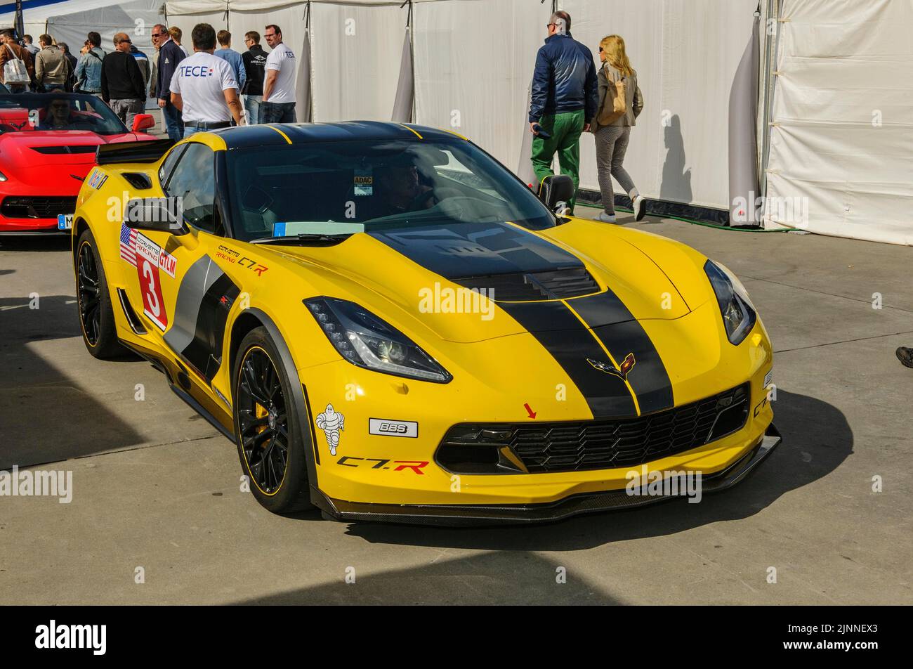 Sports car race car Corvette C7 R racing, Nuerburgring race track, Nuerburg, Rhineland-Palatinate, Germany Stock Photo