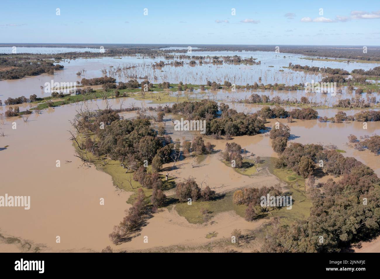 Flood waters from the Darling river fill Menindee lakes in the far west of New South Wales, Australia. Stock Photo