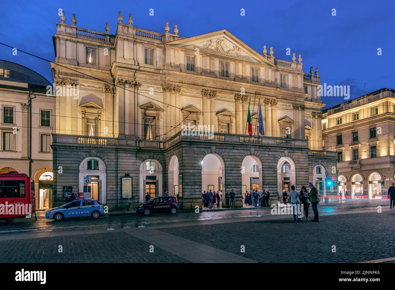 Milan's Scala, Teatro alla Scala at Piazza della Scala at dusk, Milan, Lombardy, Northern Italy, Italy Stock Photo