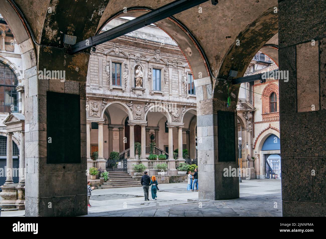 Piazza dei Mercanti in the old town, Milan, Lombardy, Northern Italy, Italy Stock Photo