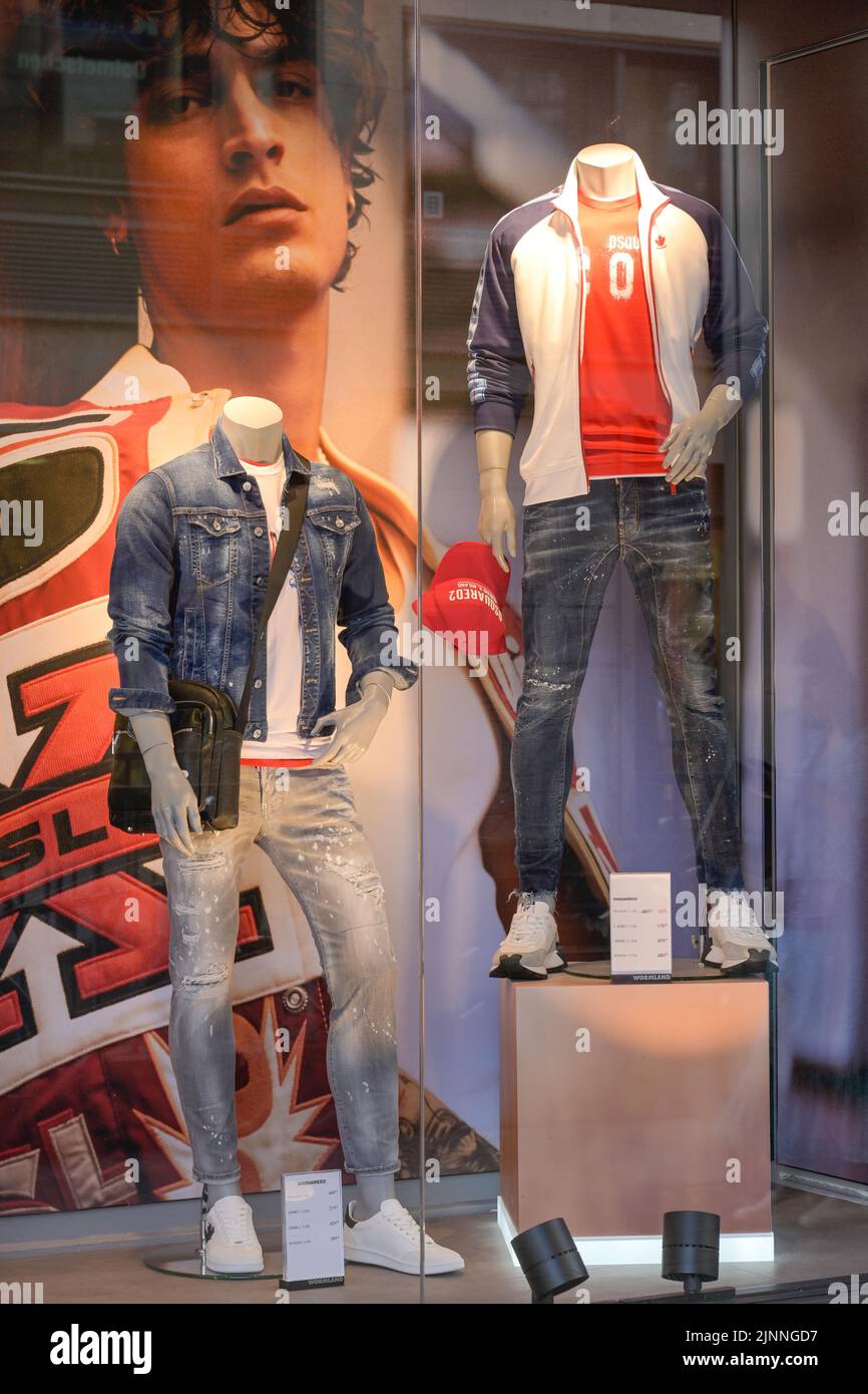 Shop window fashion Dsquared2, Frankfurt am Main, Hesse, Germany Stock Photo