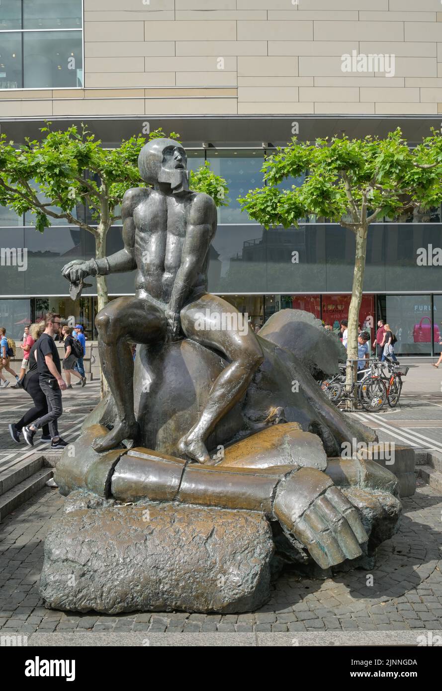 Sculpture David and Goliath by Richard Hess, Zeil, Frankfurt am Main, Hesse, Germany Stock Photo