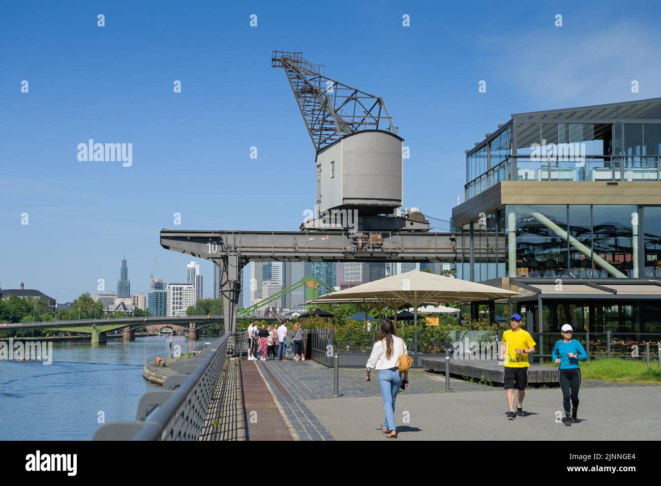 Mainufer, harbour crane, Weseler Werft, Frankfurt am Main, Hesse, Germany Stock Photo