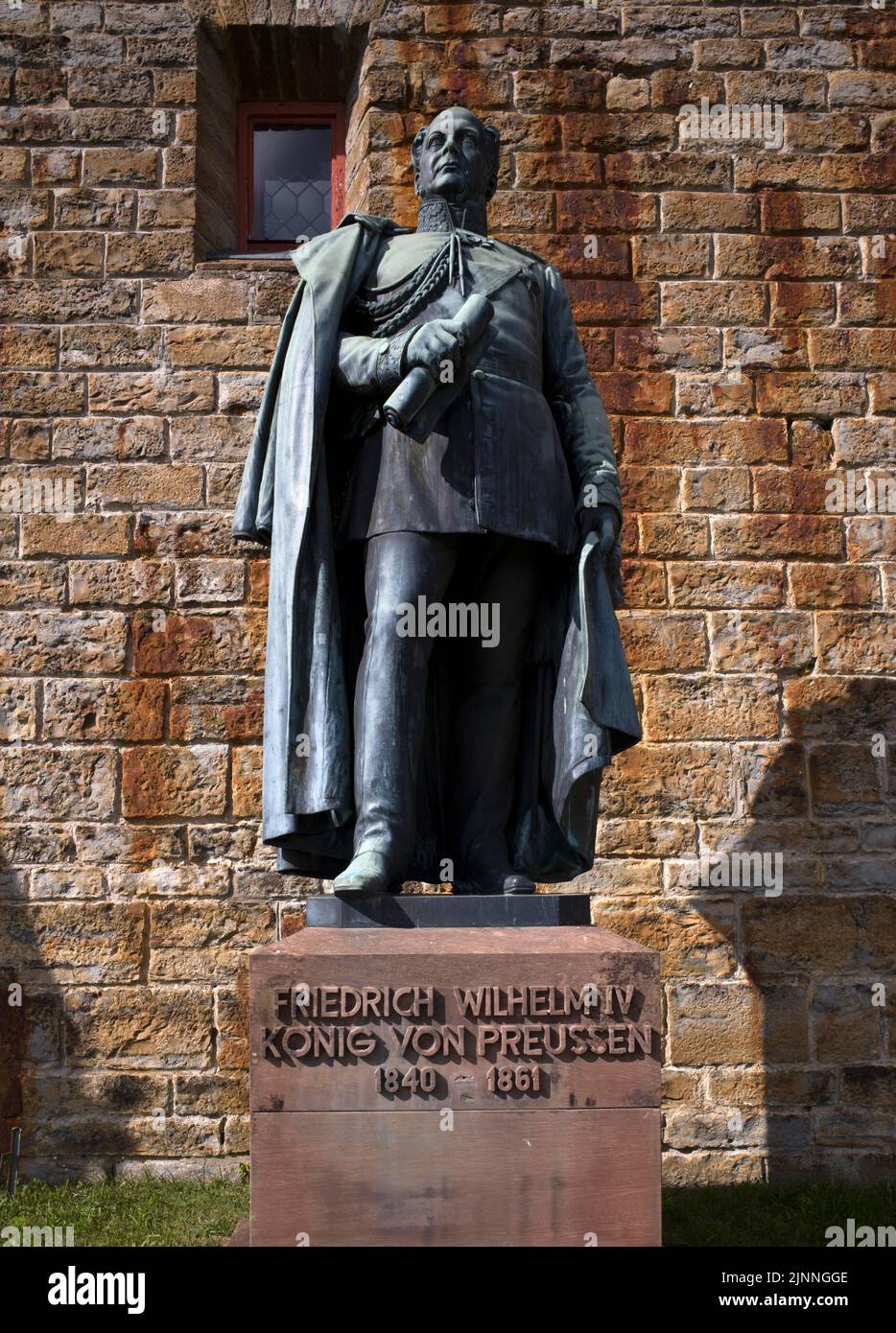 Bronze statue, monument in honour of Frederick William IV King of Prussia 1840-1861, Hohenzollern Castle, Hechingen, Swabian Alb, Baden-Wuerttemberg Stock Photo