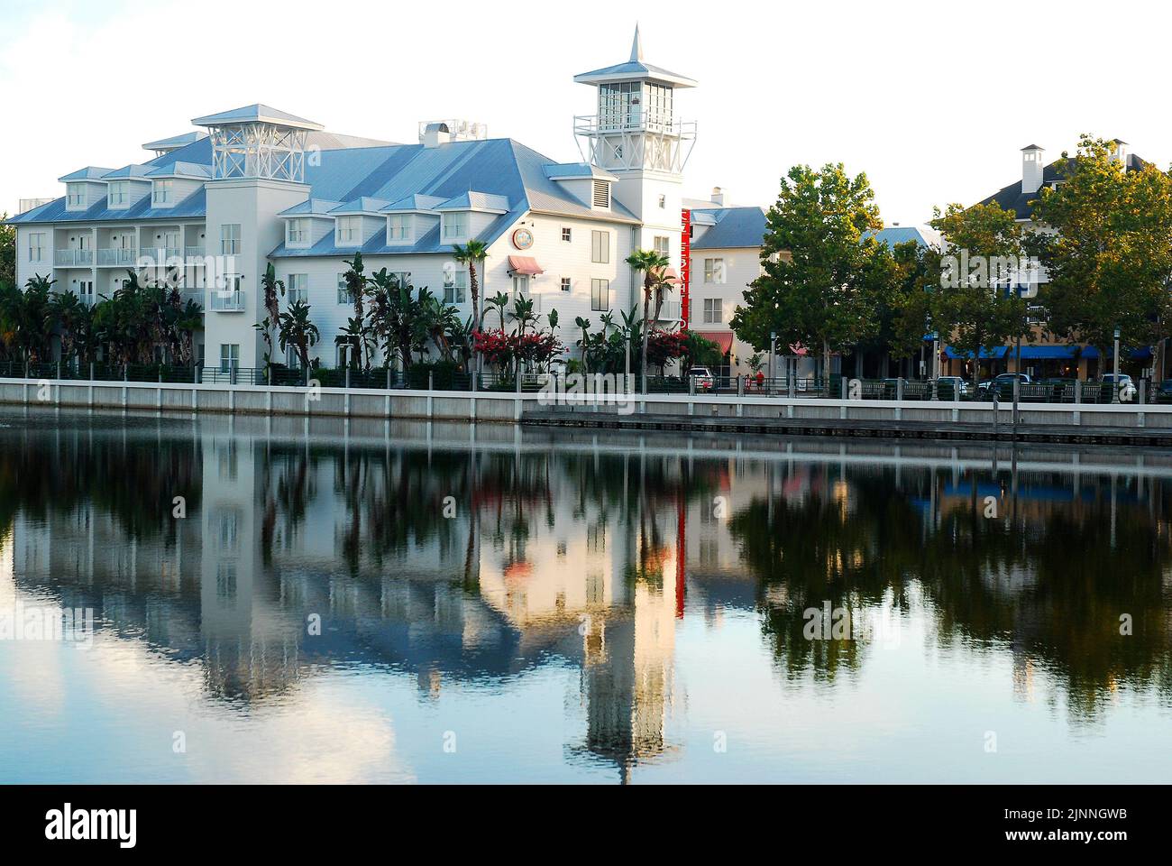 The Bohemian Hotel sits on the edge of a lake in the planned community of Celebration, Florida Stock Photo