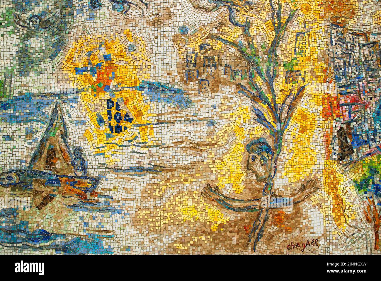 A Marc Chagall mosaic, The Four Season, is on public display Stock Photo