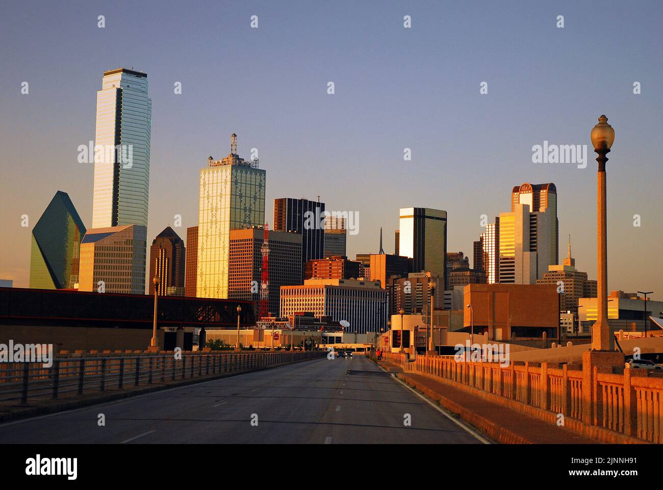 The Dallas Texas Skyline from the Commerce Street Bridge Stock Photo