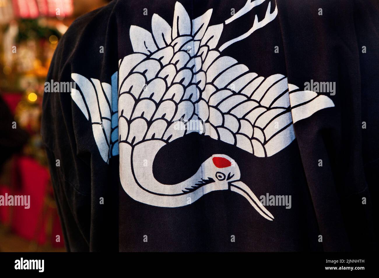 Yukata with crane figure at Tori no ichi Festival, Hanazono Shrine, Shinjuku, Tokyo, Japan Stock Photo